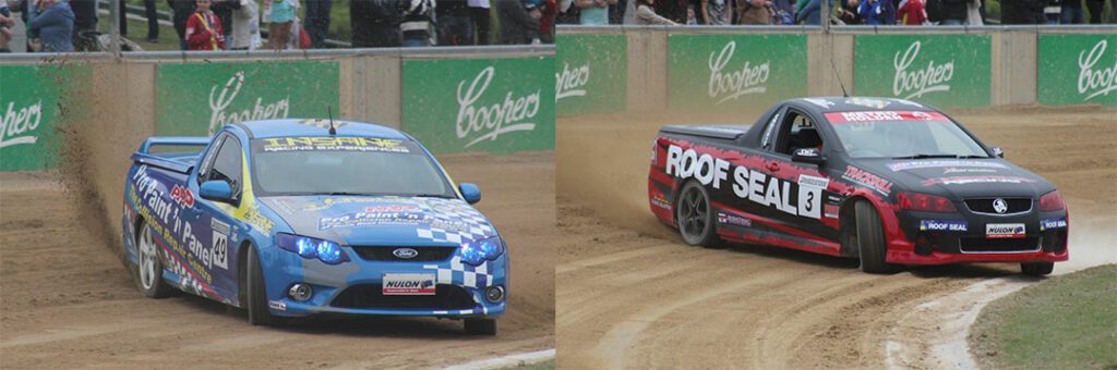 Two images of racing cars side by side.